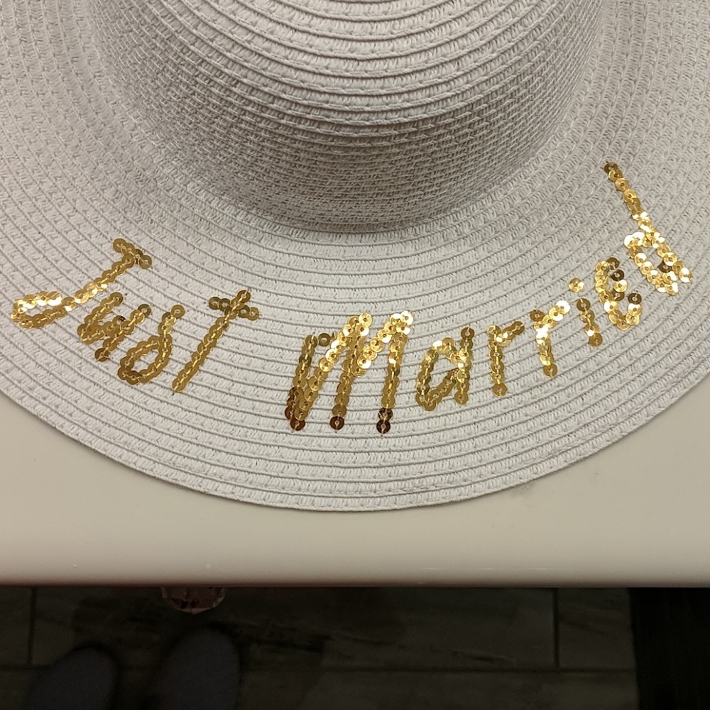 Just Married Sun Hat - Honeymoon/Bride/Mrs. Hat - Picture 3 of 5